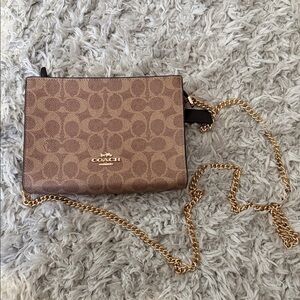 Coach Tan Wristlet with Gold Chain